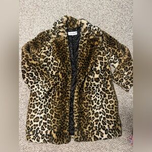 Calvin Klein M Cheetah Print Faux Fur Coat VTG